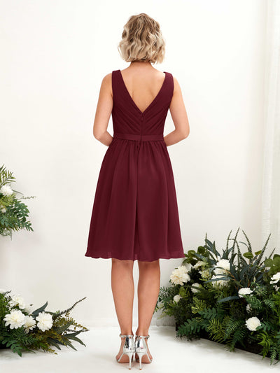 Carlyna Natasha A-Line Burgundy Bridesmaid Dress Knee-Length Sleeveless V-Neck Dress Back View #color_burgundy