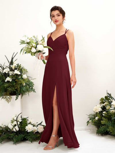 Carlyna Joa A-Line Burgundy Bridesmaid Dress Maxi Sleeveless V-Neck Dress Front View #color_burgundy