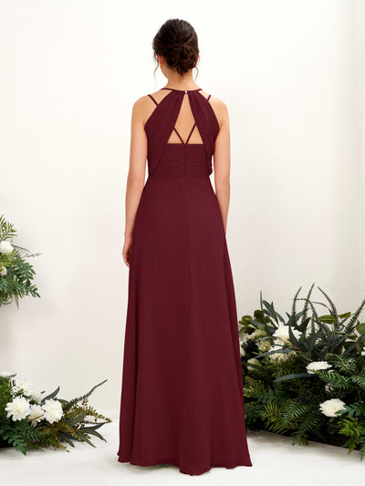 Carlyna Joa A-Line Burgundy Bridesmaid Dress Maxi Sleeveless V-Neck Dress Back View #color_burgundy