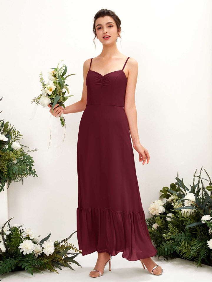 Burgundy Bridesmaid Dresses Bridesmaid Dress Chiffon Spaghetti-straps Full Length Sleeveless Wedding Party Dress (81223012)