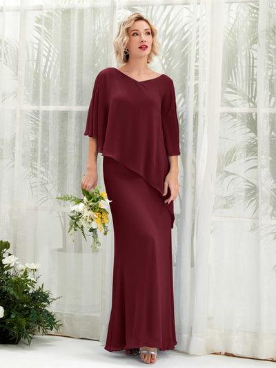 Carlyna Violaine A-Line Burgundy Bridesmaid Dress Maxi Three Quarter Sleeve V-Neck Dress Front View #color_burgundy