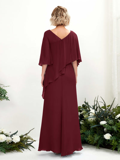 Carlyna Violaine A-Line Burgundy Bridesmaid Dress Maxi Three Quarter Sleeve V-Neck Dress Back View #color_burgundy