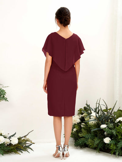 Carlyna Vanessa Sheath Burgundy Bridesmaid Dress Knee-Length Cap Sleeve V-Neck Dress Back View #color_burgundy