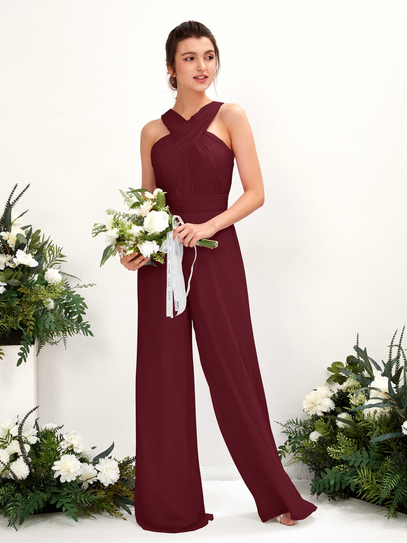 Burgundy Bridesmaid Dresses Bridesmaid Dress Chiffon V-neck Full Length Sleeveless Wedding Party Dress (81220712)#color_burgundy