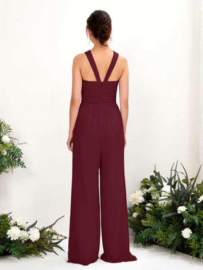 Carlyna Hilona Jumpsuit Burgundy Bridesmaid Dress Maxi Sleeveless V-Neck Dress Back View #color_burgundy