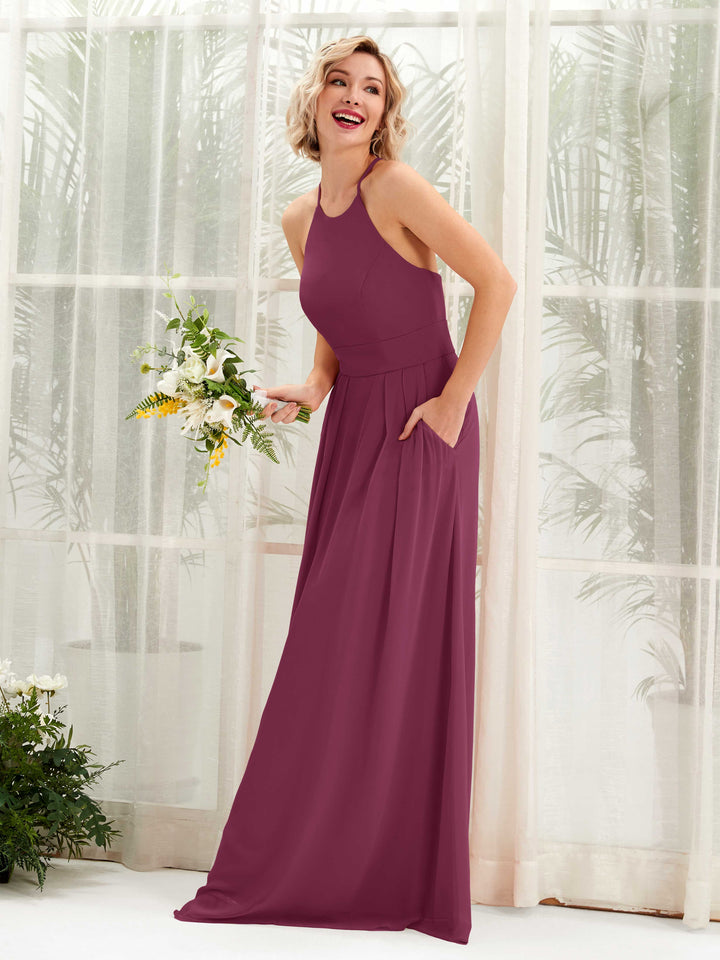 Chianti Bridesmaid Dresses Bridesmaid Dress A-line Chiffon Halter Full Length Sleeveless Wedding Party Dress (81225234)