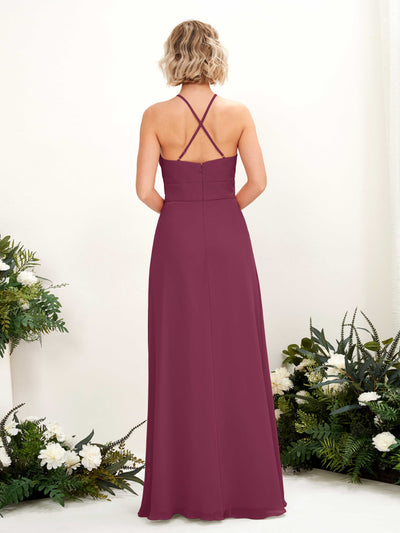 Carlyna Frances A-Line Chianti Bridesmaid Dress Maxi Sleeveless Round Neck Dress Back View #color_chianti