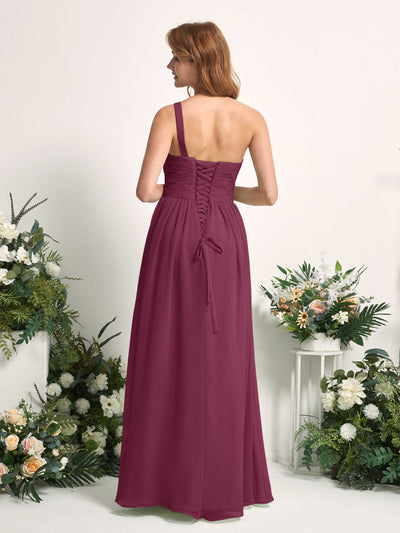 Carlyna Pandora A-Line Chianti Bridesmaid Dress Maxi Sleeveless One Shoulder Dress Back View #color_chianti