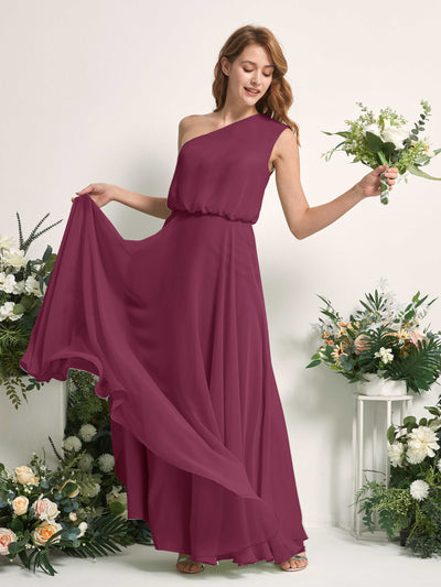 Carlyna Cecily A-Line Chianti Bridesmaid Dress Maxi Sleeveless One Shoulder Dress Side View 2 #color_chianti