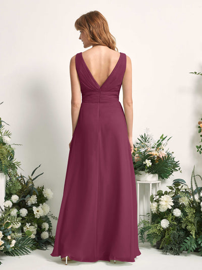Carlyna Mollie A-Line Chianti Bridesmaid Dress Maxi Sleeveless V-Neck Dress Back View #color_chianti