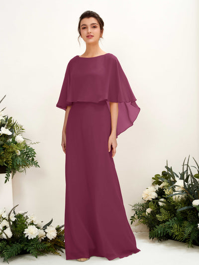Carlyna Savin Sheath Chianti Bridesmaid Dress Maxi Cap Sleeve Boat Neck Dress Front View #color_chianti