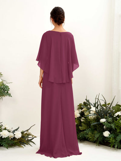 Carlyna Savin Sheath Chianti Bridesmaid Dress Maxi Cap Sleeve Boat Neck Dress Back View #color_chianti