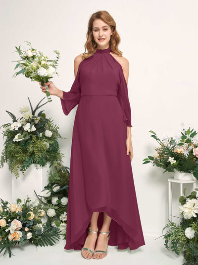 Carlyna Maxine A-Line Chianti Bridesmaid Dress Maxi Sleeveless Round Neck Dress Front View #color_chianti