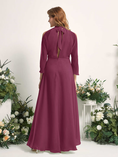 Carlyna Maxine A-Line Chianti Bridesmaid Dress Maxi Sleeveless Round Neck Dress Back View #color_chianti