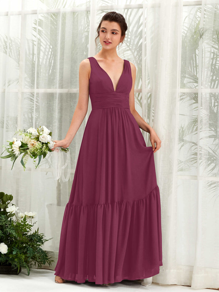 Chianti Bridesmaid Dresses Bridesmaid Dress A-line Chiffon Straps Full Length Sleeveless Wedding Party Dress (80223734)