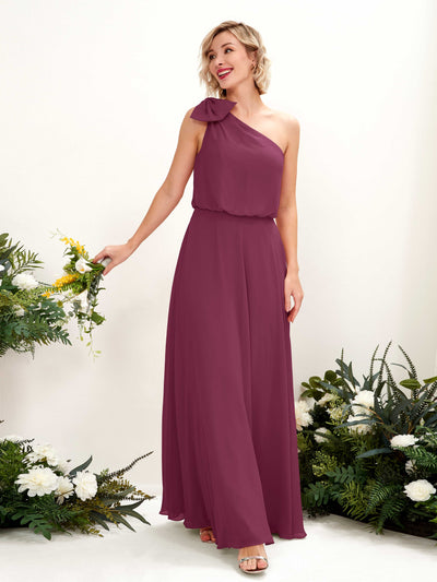Carlyna Laurel A-Line Chianti Bridesmaid Dress Maxi Sleeveless One Shoulder Dress Front View #color_chianti
