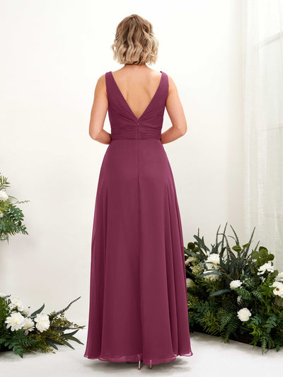 Carlyna Brianna A-Line Chianti Bridesmaid Dress Maxi Sleeveless Boat Neck Dress Back View #color_chianti