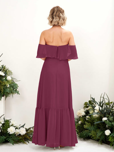 Carlyna Joie A-Line Chianti Bridesmaid Dress Maxi Sleeveless Off the Shoulder Dress Back View #color_chianti