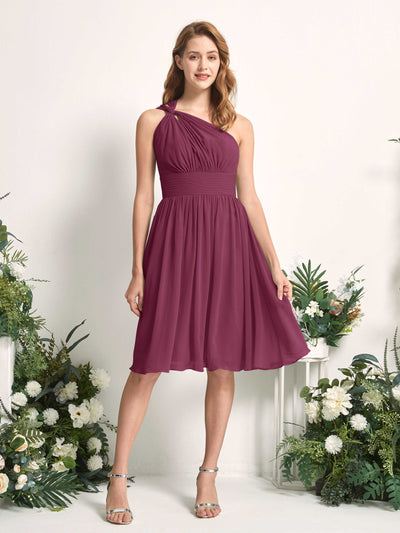 Carlyna Echo A-Line Chianti Bridesmaid Dress Knee-Length Sleeveless One Shoulder Dress Front View #color_chianti