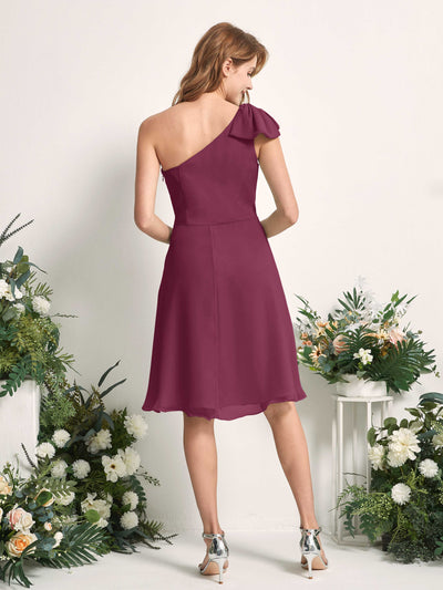 Carlyna Brenda A-Line Chianti Bridesmaid Dress Knee-Length Sleeveless One Shoulder Dress Back View #color_chianti