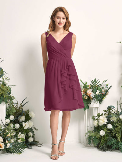 Carlyna Alisha A-Line Chianti Bridesmaid Dress Knee-Length Sleeveless V-Neck Dress Front View #color_chianti