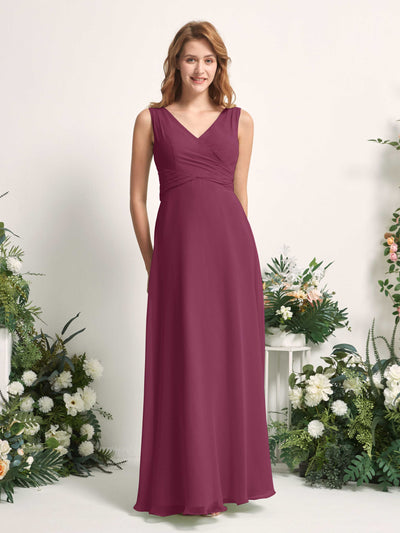 Carlyna June A-Line Chianti Bridesmaid Dress Maxi Sleeveless V-Neck Dress Front View #color_chianti