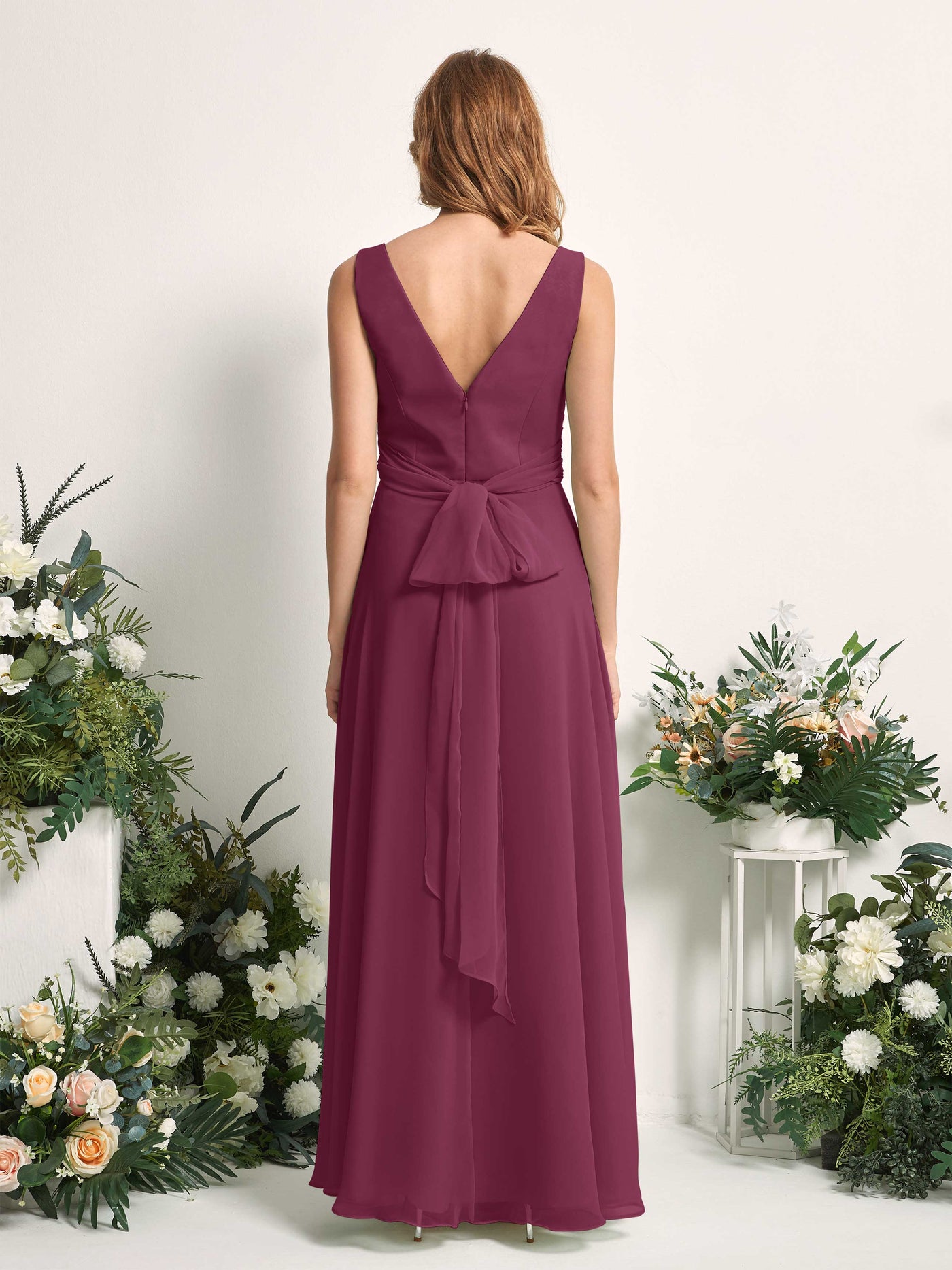 Bridesmaid Dress A-line Chiffon Straps Full Length Sleeveless Wedding Party Dress - Chianti (81227334)#color_chianti