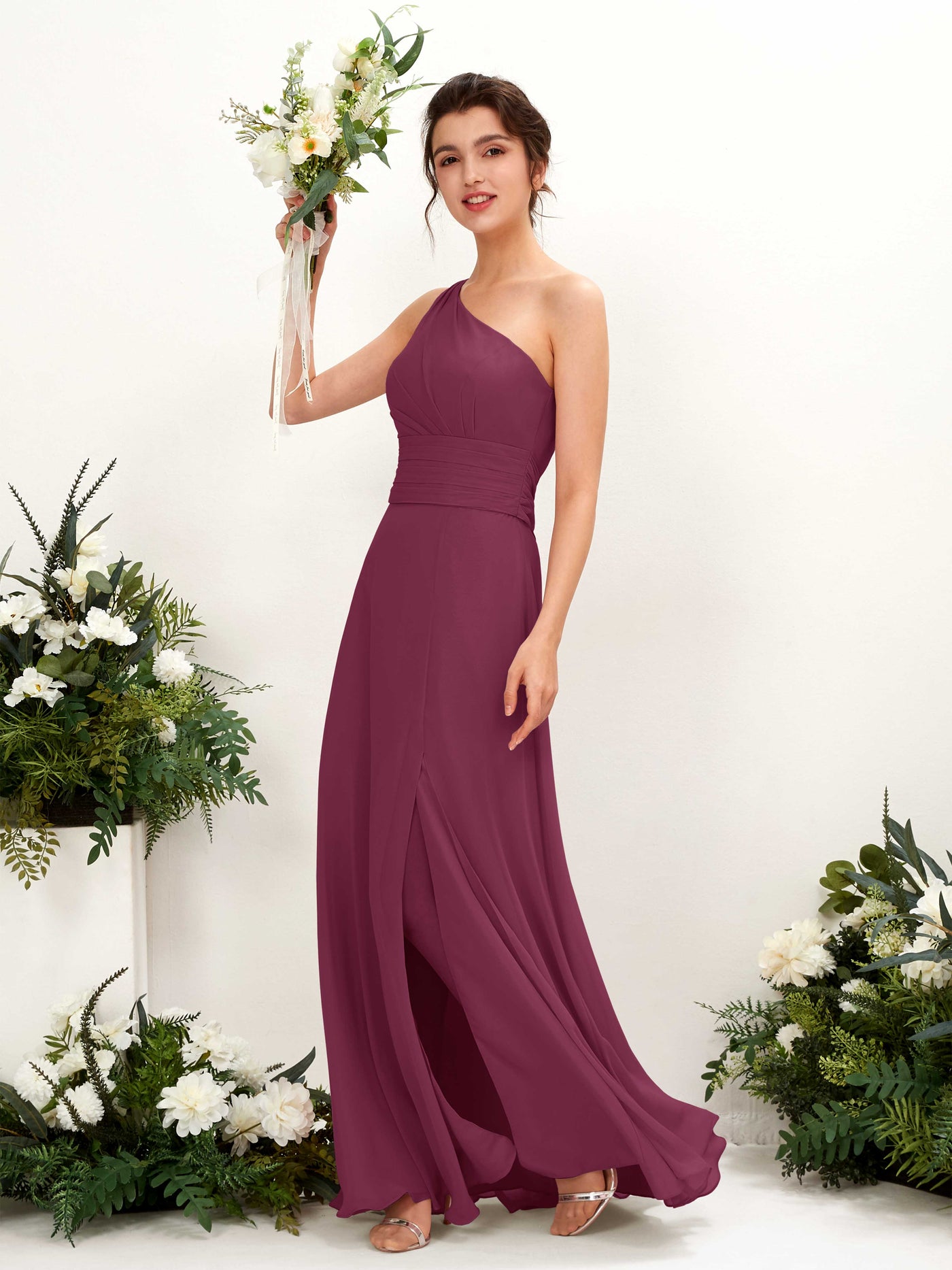 Chianti Bridesmaid Dresses Bridesmaid Dress A-line Chiffon One Shoulder Full Length Sleeveless Wedding Party Dress (81224734)#color_chianti