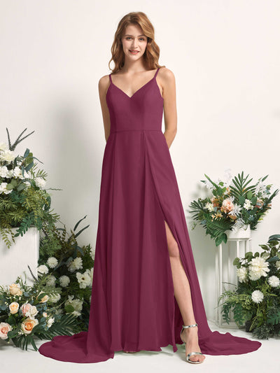 Carlyna Marcia A-Line Chianti Bridesmaid Dress Maxi Sleeveless V-Neck Dress Front View #color_chianti