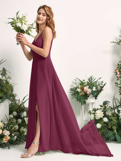 Carlyna Marcia A-Line Chianti Bridesmaid Dress Maxi Sleeveless V-Neck Dress Side View 2 #color_chianti