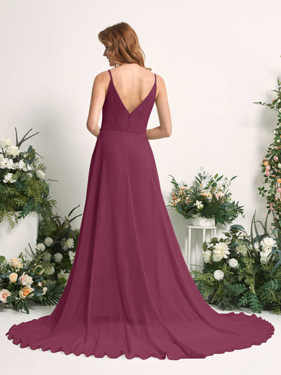 Carlyna Marcia A-Line Chianti Bridesmaid Dress Maxi Sleeveless V-Neck Dress Back View #color_chianti