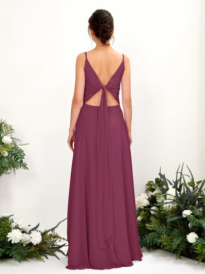 Carlyna Elsa A-Line Chianti Bridesmaid Dress Maxi Sleeveless V-Neck Dress Back View #color_chianti