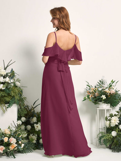 Carlyna Yvette A-Line Chianti Bridesmaid Dress Maxi Sleeveless V-Neck Dress Back View #color_chianti