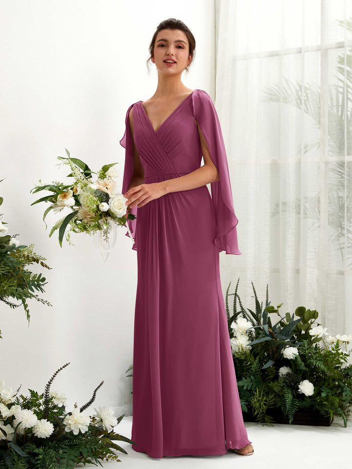 Chianti Bridesmaid Dresses Bridesmaid Dress A-line Chiffon Straps Full Length Long Sleeves Wedding Party Dress (80220134)