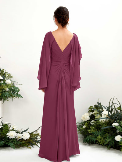 Carlyna Alain A-Line Chianti Bridesmaid Dress Maxi Cap Sleeve V-Neck Dress Back View #color_chianti