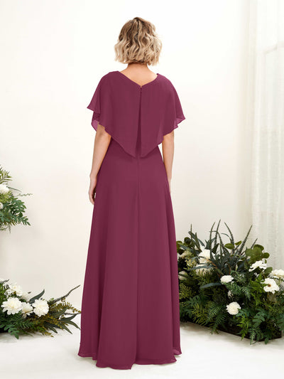 Carlyna Soleil A-Line Chianti Bridesmaid Dress Maxi Short Sleeve V-Neck Dress Back View #color_chianti