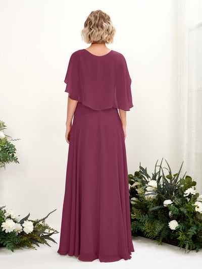 Carlyna Winnie A-Line Chianti Bridesmaid Dress Maxi Short Sleeve V-Neck Dress Back View #color_chianti