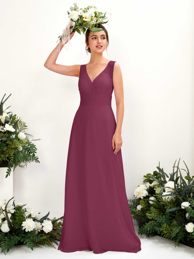 Carlyna Karen A-Line Chianti Bridesmaid Dress Maxi Sleeveless V-Neck Dress Front View #color_chianti