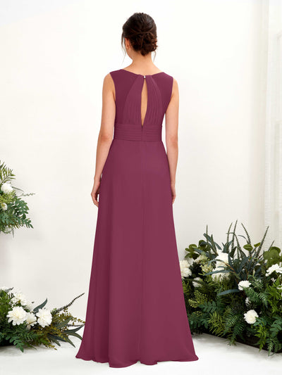Carlyna Karen A-Line Chianti Bridesmaid Dress Maxi Sleeveless V-Neck Dress Back View #color_chianti