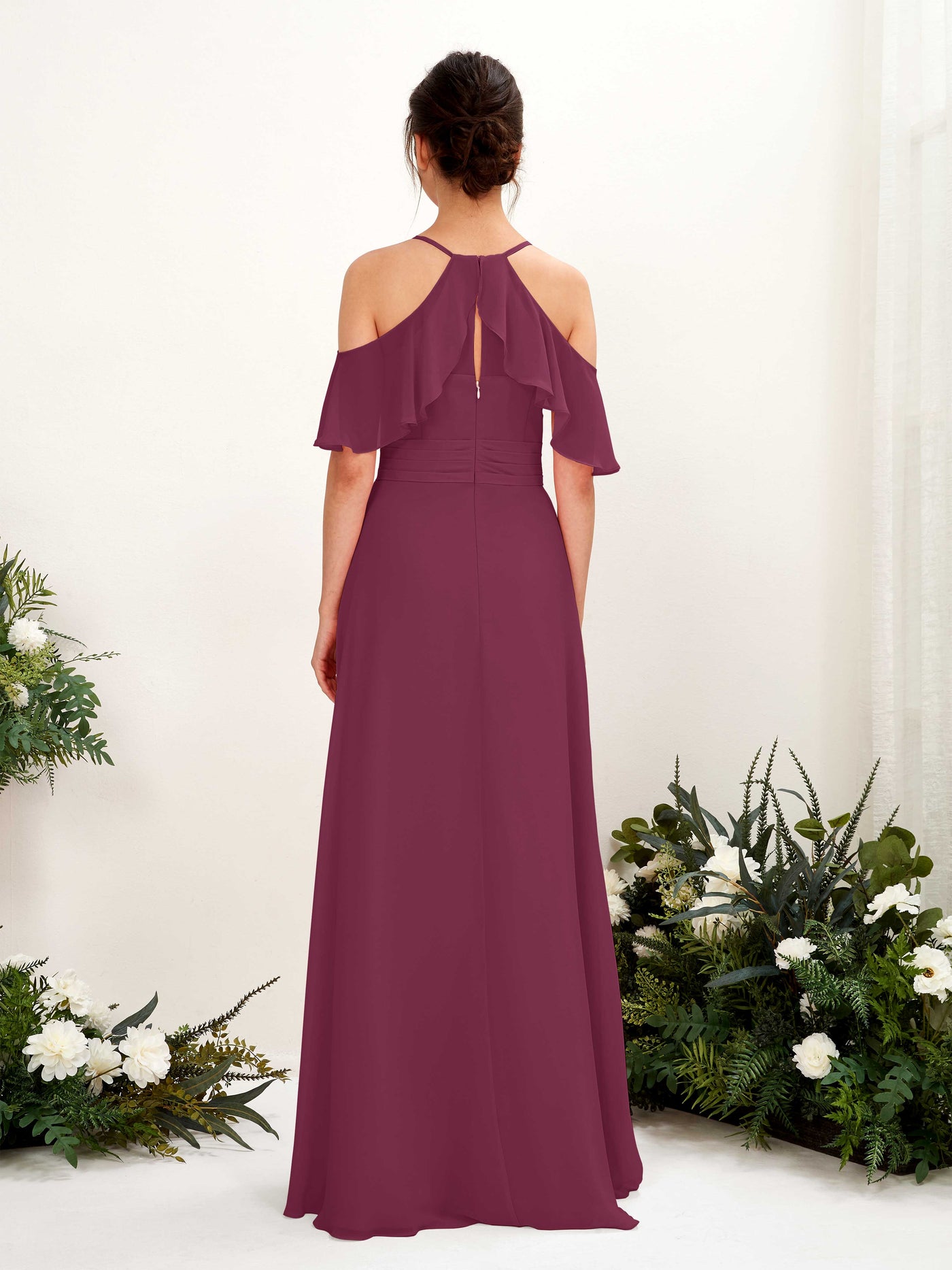 Ball Gown Off Shoulder Spaghetti-straps Chiffon Bridesmaid Dress - Chianti (81221734)#color_chianti