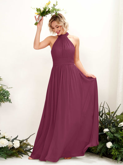 Carlyna Hilda A-Line Chianti Bridesmaid Dress Maxi Sleeveless Round Neck Dress Front View #color_chianti