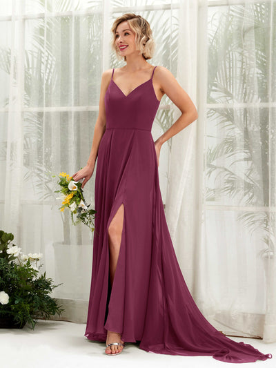 Carlyna Mana A-Line Chianti Bridesmaid Dress Maxi Sleeveless V-Neck Dress Front View #color_chianti