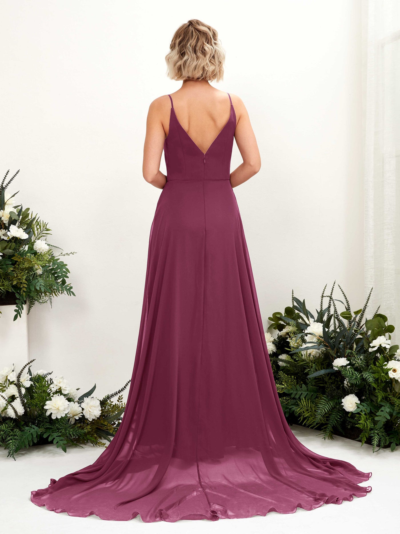 Chianti Bridesmaid Dresses Bridesmaid Dress A-line Chiffon V-neck Full Length Sleeveless Wedding Party Dress (81224134)#color_chianti