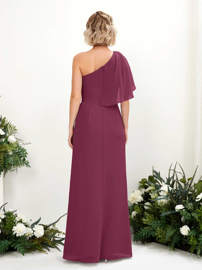 Carlyna Brook A-Line Chianti Bridesmaid Dress Maxi Sleeveless One Shoulder Dress Back View #color_chianti