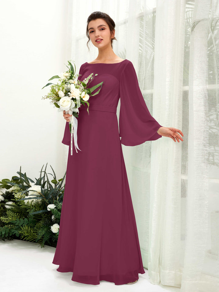 Chianti Bridesmaid Dresses Bridesmaid Dress A-line Chiffon Bateau Full Length Long Sleeves Wedding Party Dress (81220534)