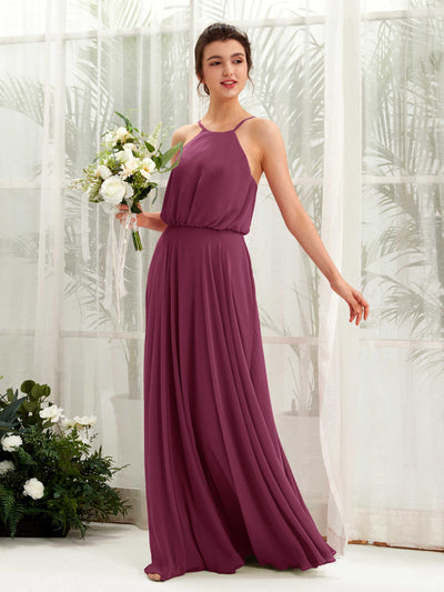 Carlyna Alva A-Line Chianti Bridesmaid Dress Maxi Sleeveless Halter Dress Front View #color_chianti