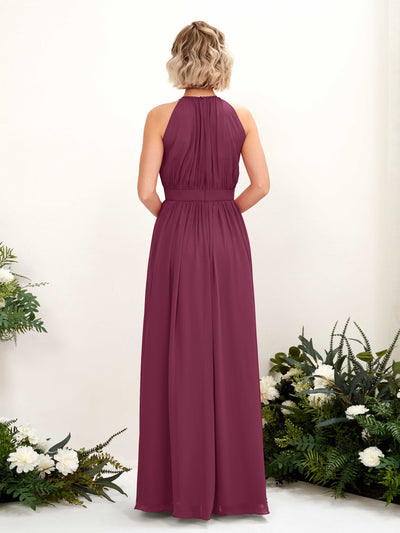 Carlyna Eden A-Line Chianti Bridesmaid Dress Maxi Sleeveless Round Neck Dress Back View #color_chianti