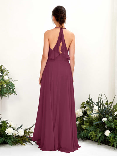 Carlyna Launo A-Line Chianti Bridesmaid Dress Maxi Sleeveless V-Neck Dress Back View #color_chianti