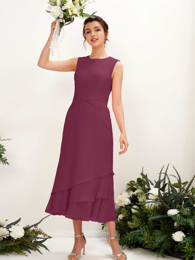 Carlyna Raina Mermaid Chianti Bridesmaid Dress Midi Sleeveless Round Neck Dress Front View #color_chianti