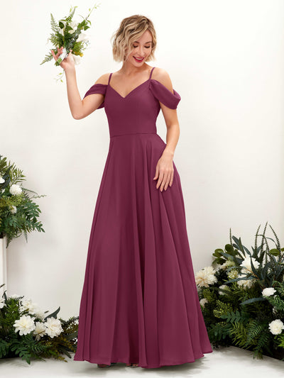 Carlyna Kauku A-Line Chianti Bridesmaid Dress Maxi Sleeveless V-Neck Dress Front View #color_chianti